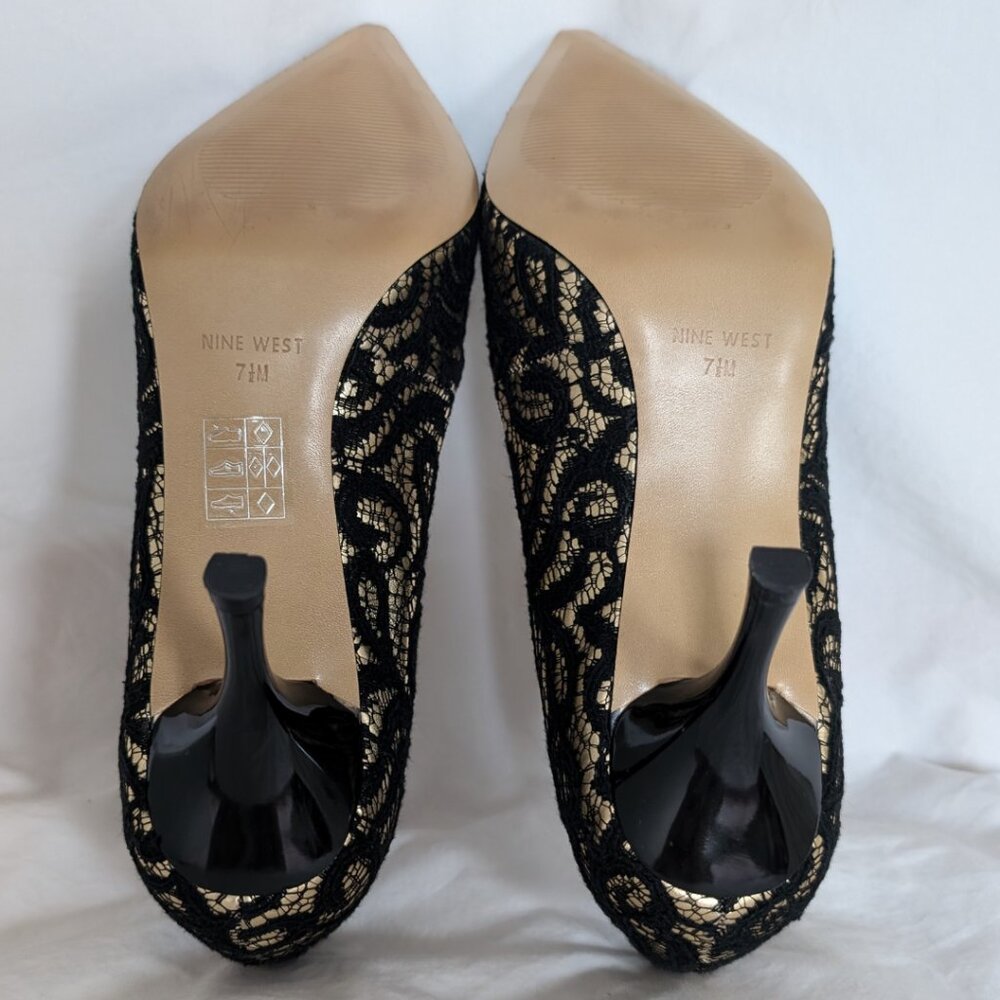 NINE WEST Nuncio Black/Gold Multi Pointed Toe Pumps Women's Size 7.5 - Picture 6 of 8